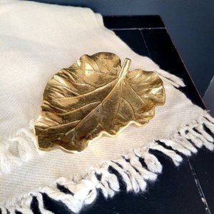 Mid Century heavy vintage brass leaf / paper weight